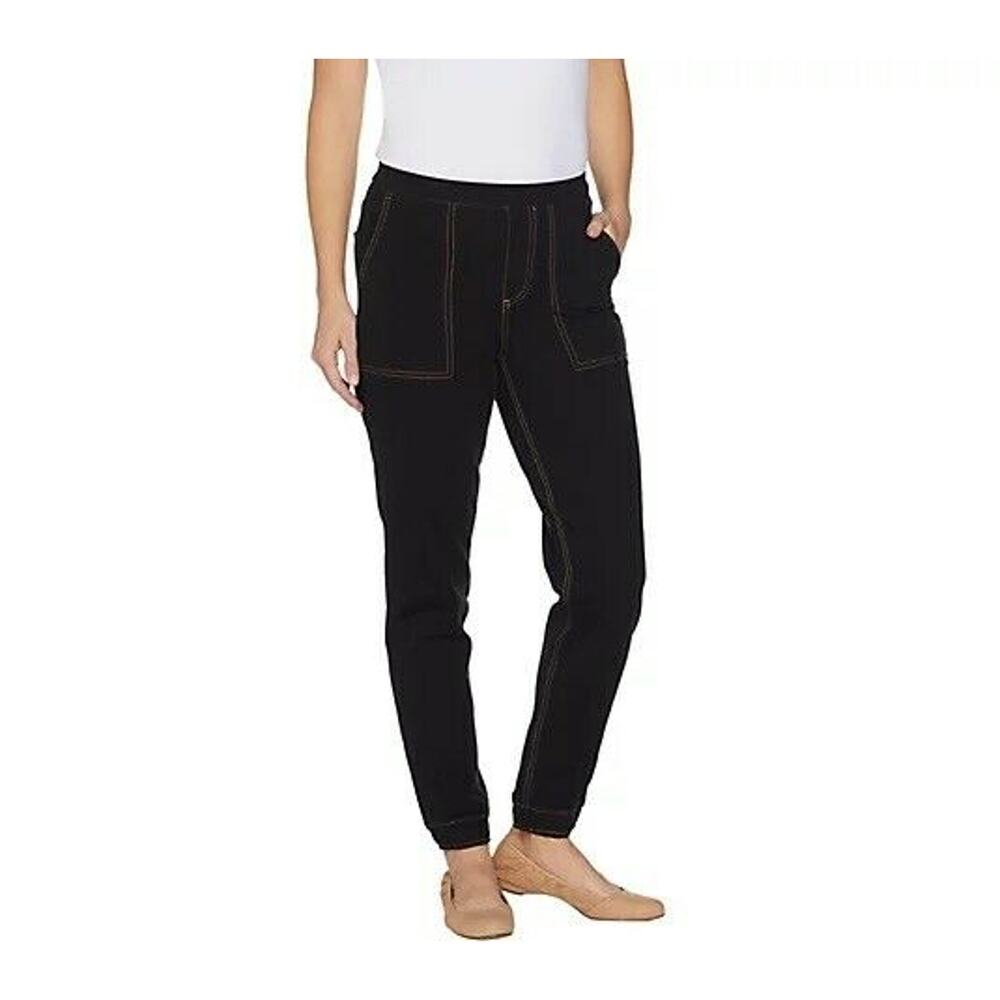 Denim & Co. Womens Denim Joggers XXS Black Comfy Knit Denim Pull On NWOT